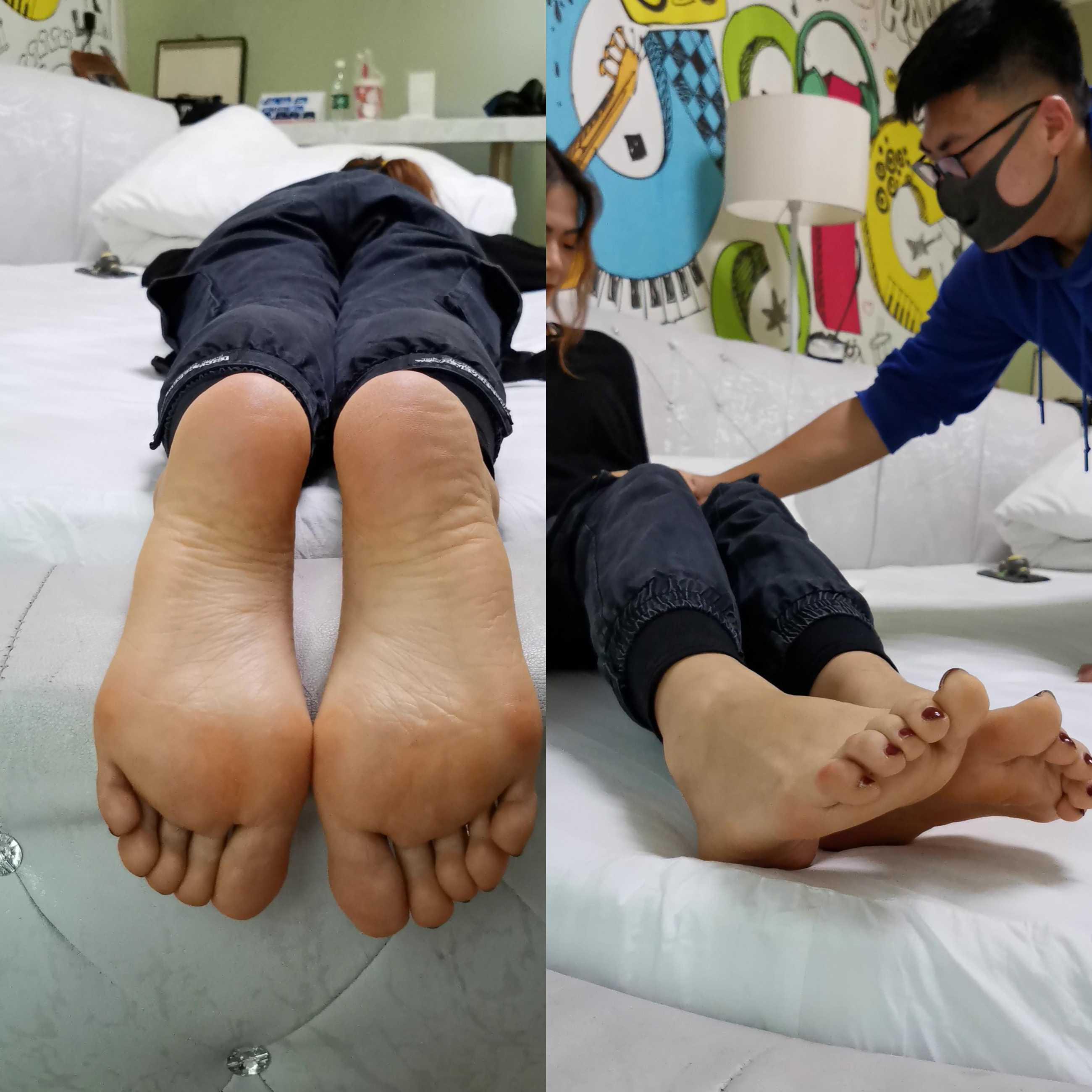 套路自己女性朋友婷婷来家中tk脚底